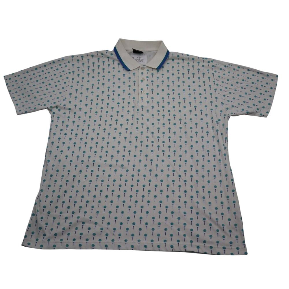 Chip Beck Collection Shirt Mens 2X White Blue Dots Polo Golf Top